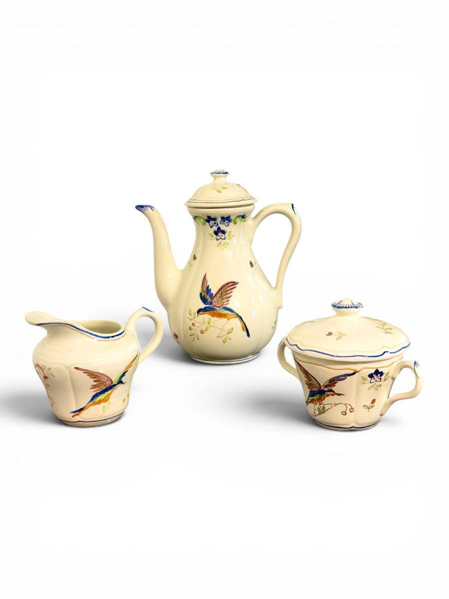 Moustiers " Cléry ", French Faience Hand-painted Tea / Coffee Service, 27 Pieces-photo-2