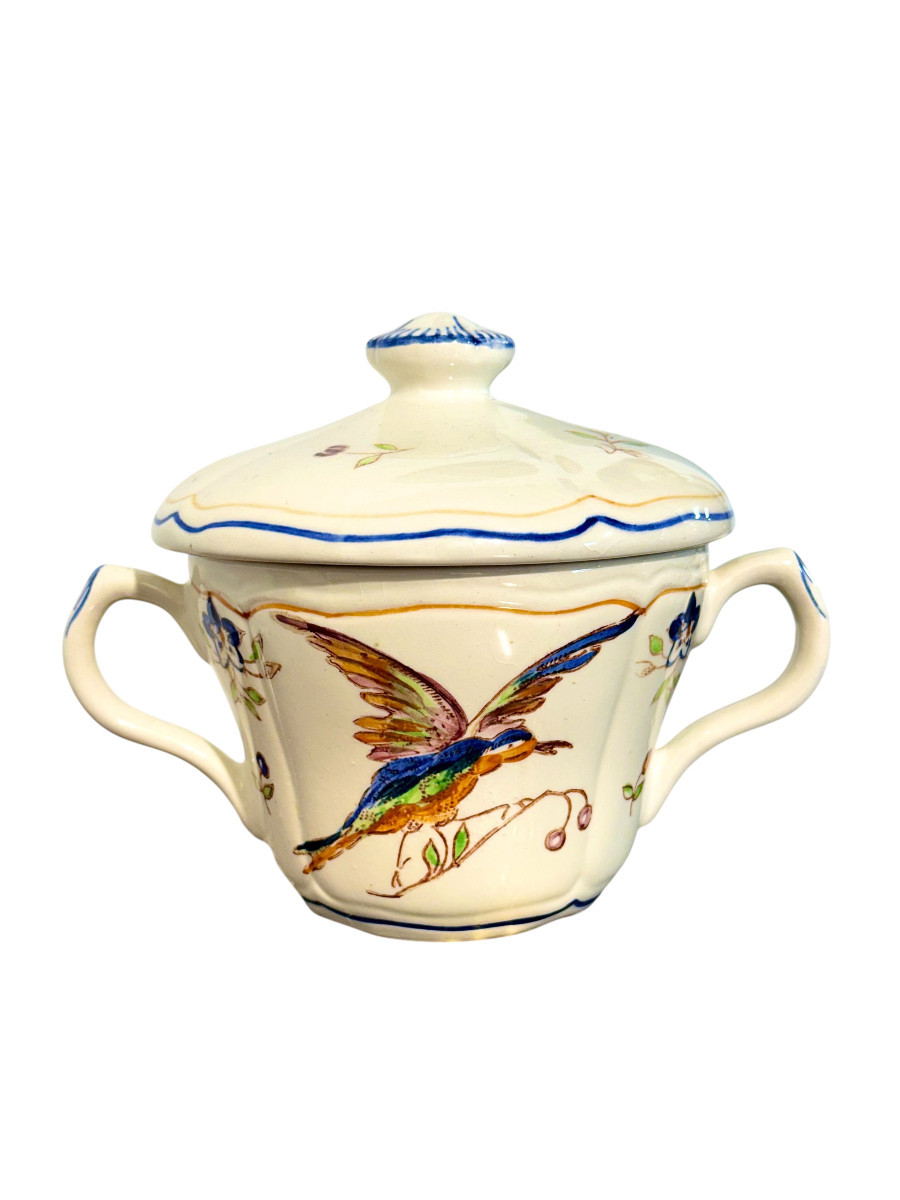 Moustiers " Cléry ", French Faience Hand-painted Tea / Coffee Service, 27 Pieces-photo-3