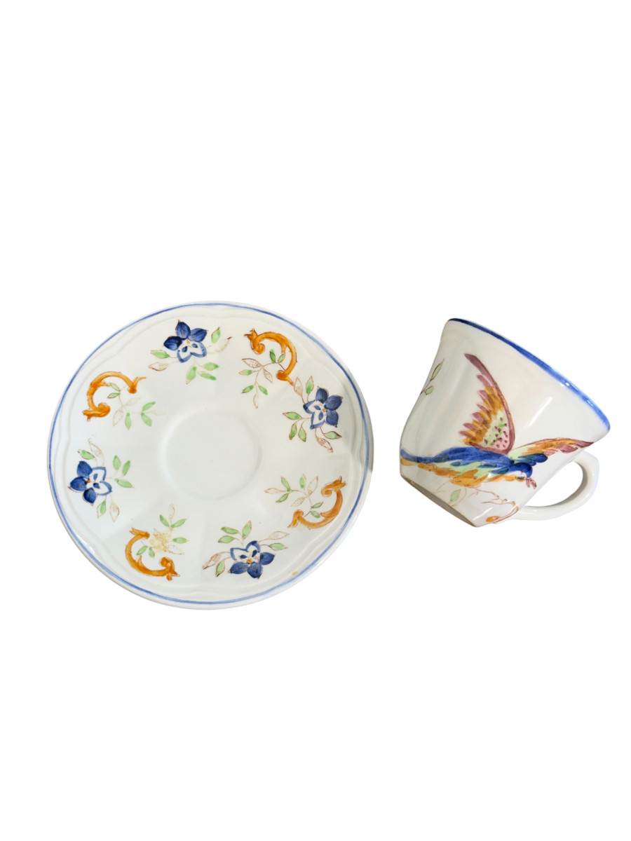 Moustiers " Cléry ", French Faience Hand-painted Tea / Coffee Service, 27 Pieces-photo-6