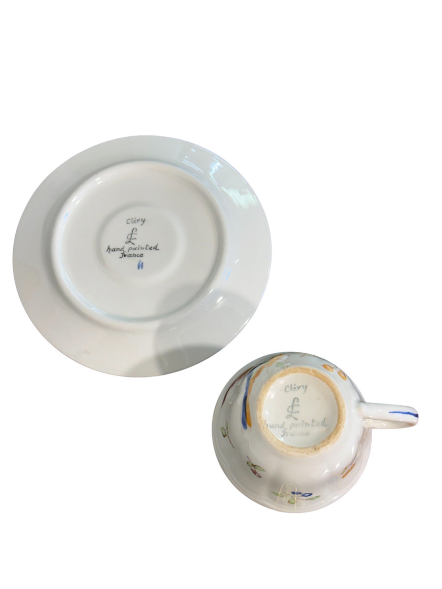 Moustiers " Cléry ", French Faience Hand-painted Tea / Coffee Service, 27 Pieces-photo-7