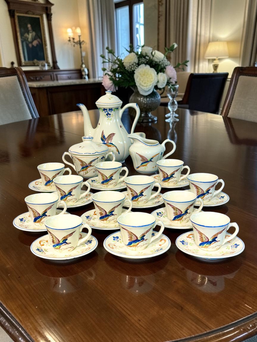 Moustiers " Cléry ", French Faience Hand-painted Tea / Coffee Service, 27 Pieces-photo-8