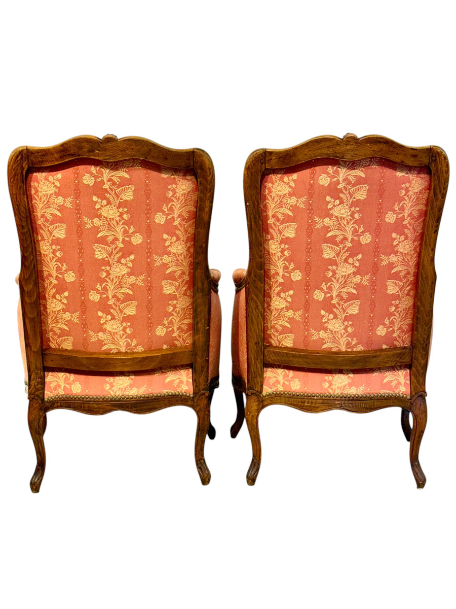 Paire de fauteuils bergères en noyer de style Louis XV, XIXe siècle-photo-4