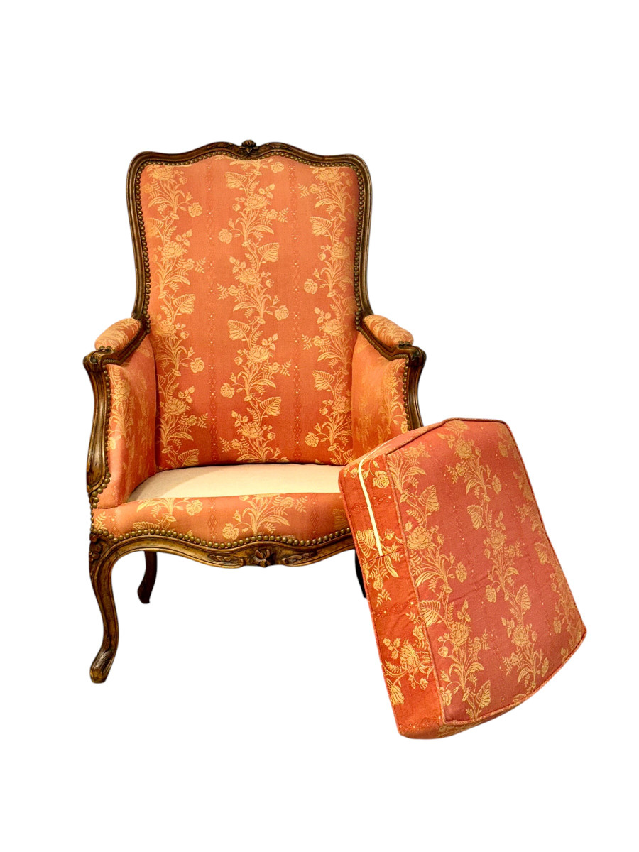 Paire de fauteuils bergères en noyer de style Louis XV, XIXe siècle-photo-6
