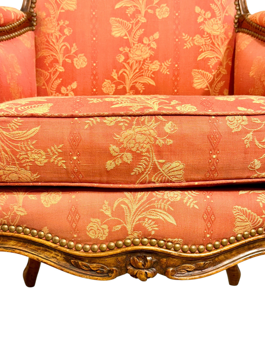 Paire de fauteuils bergères en noyer de style Louis XV, XIXe siècle-photo-3