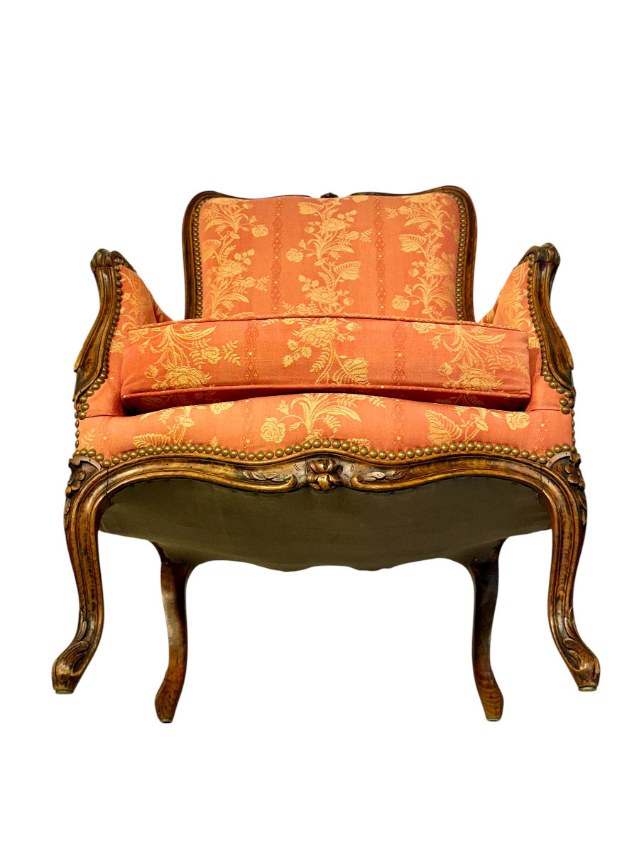 Paire de fauteuils bergères en noyer de style Louis XV, XIXe siècle-photo-8