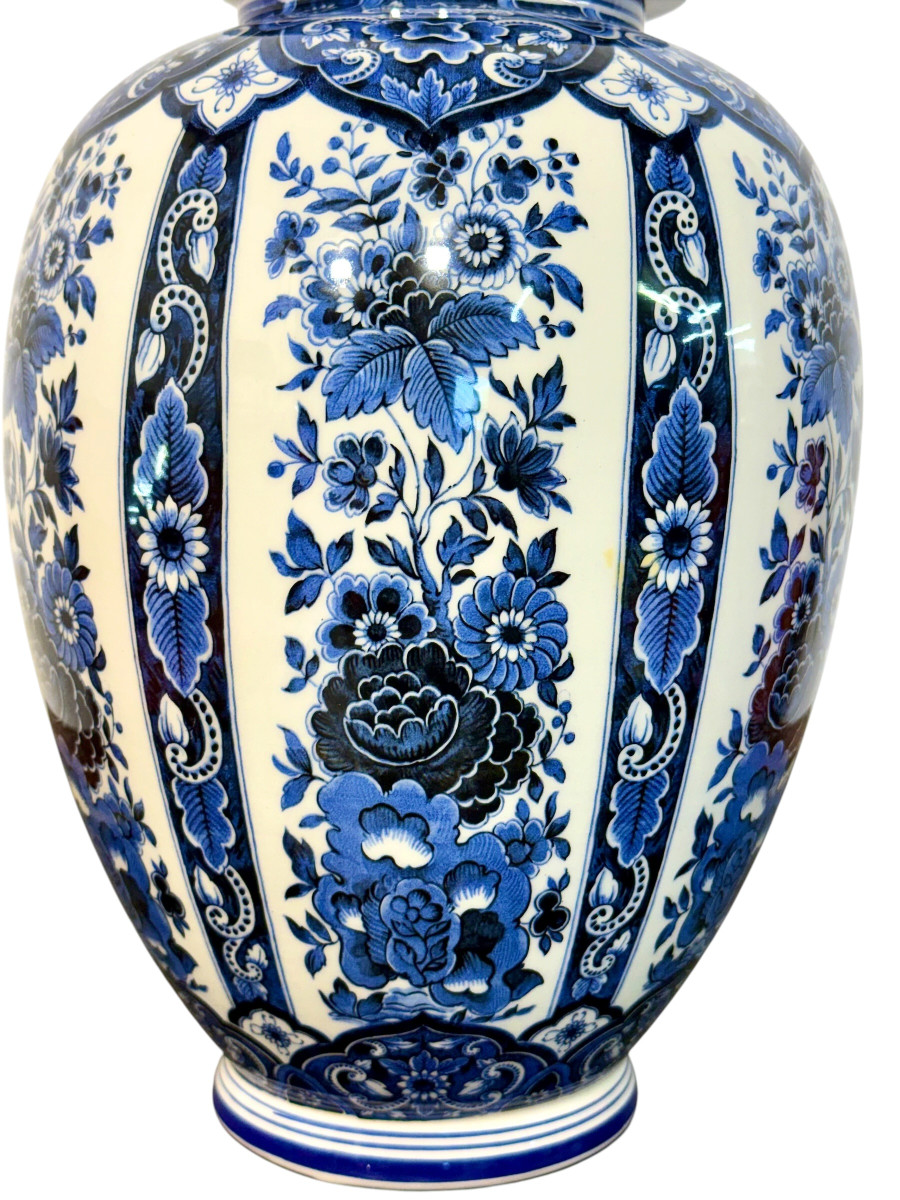 Grand vase couvert ou pot à gingembre en faïence de Delft blanche et bleue, XXe siècle-photo-3
