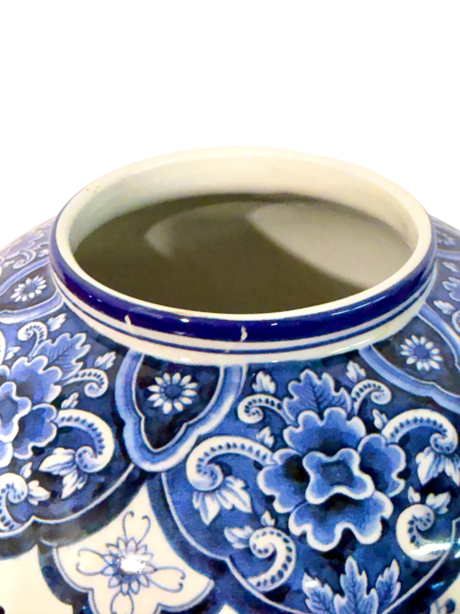 Grand vase couvert ou pot à gingembre en faïence de Delft blanche et bleue, XXe siècle-photo-5