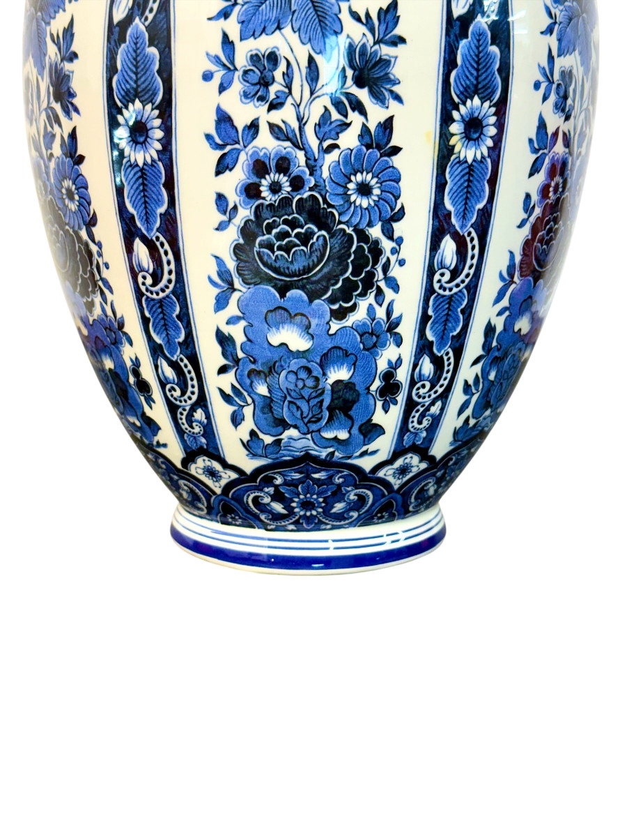 Grand vase couvert ou pot à gingembre en faïence de Delft blanche et bleue, XXe siècle-photo-6