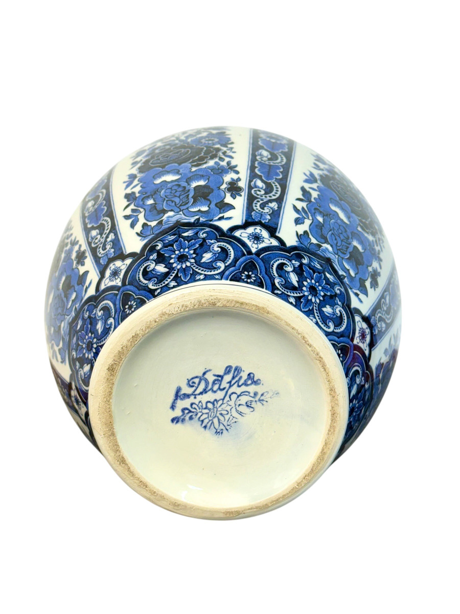 Grand vase couvert ou pot à gingembre en faïence de Delft blanche et bleue, XXe siècle-photo-7