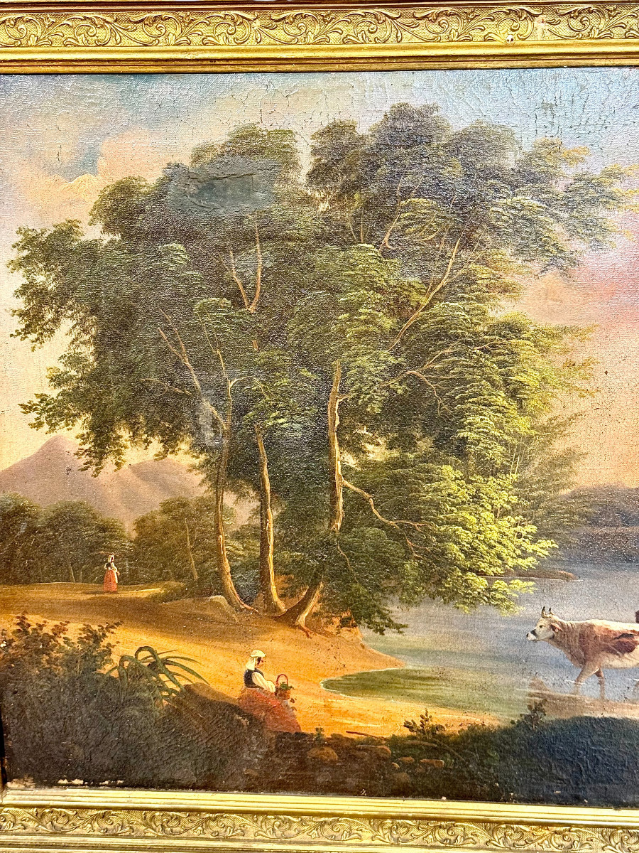 Huile sur Toile : paysage pastoral, fin du XIXe siècle, France, 1888-photo-2