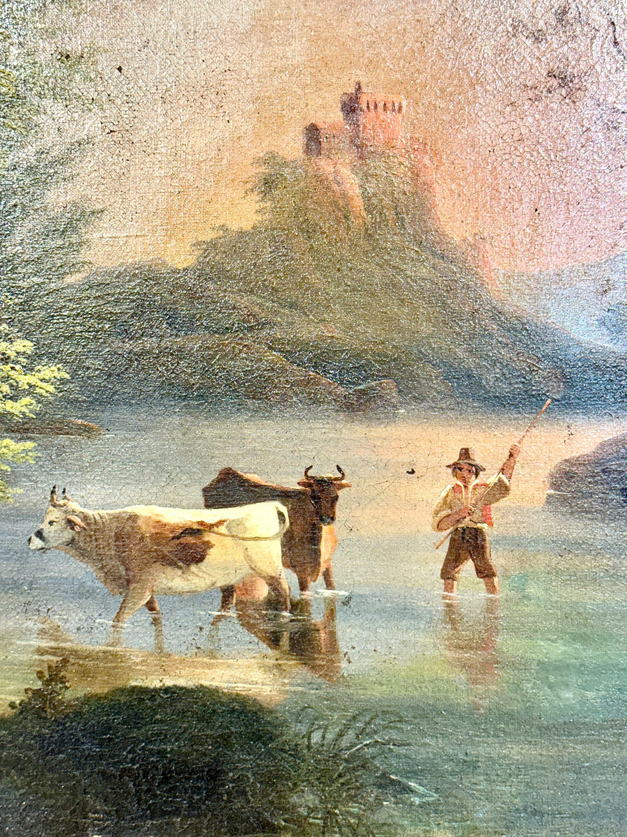 Huile sur Toile : paysage pastoral, fin du XIXe siècle, France, 1888-photo-3