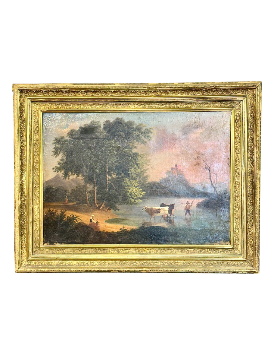 Huile sur Toile : paysage pastoral, fin du XIXe siècle, France, 1888-photo-8