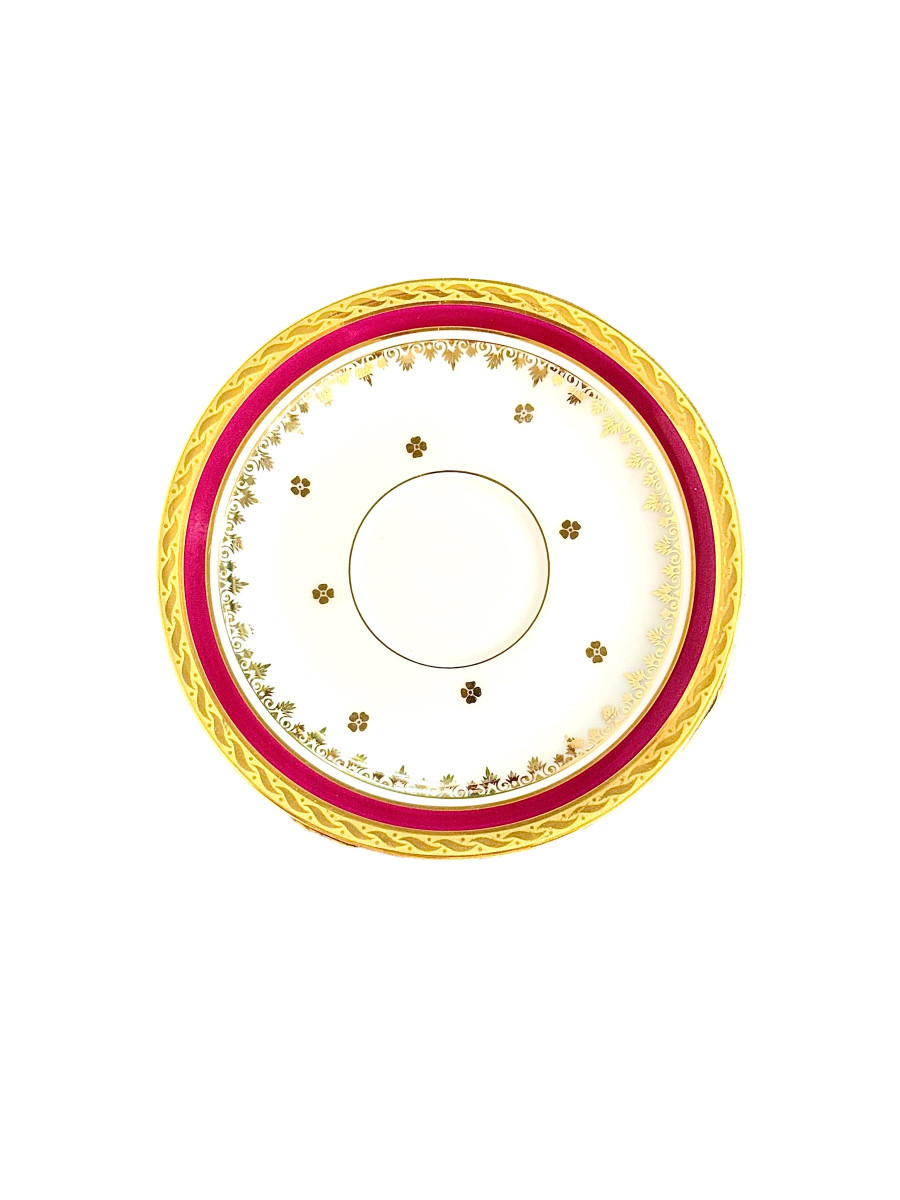 Limoges Unique Porcelain Tea Service, Burgundy & Gilt, 20th Century-photo-2