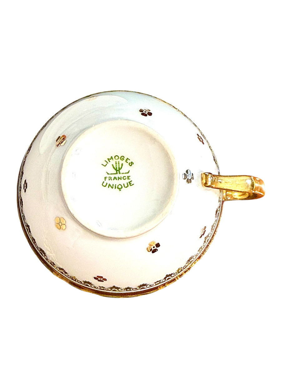 Limoges Unique Porcelain Tea Service, Burgundy & Gilt, 20th Century-photo-3