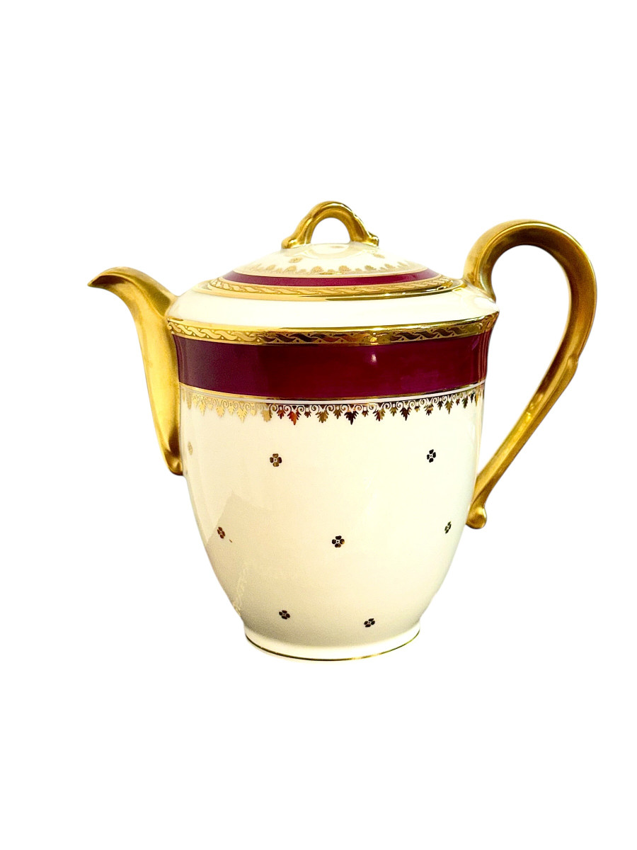 Limoges Unique Porcelain Tea Service, Burgundy & Gilt, 20th Century-photo-4