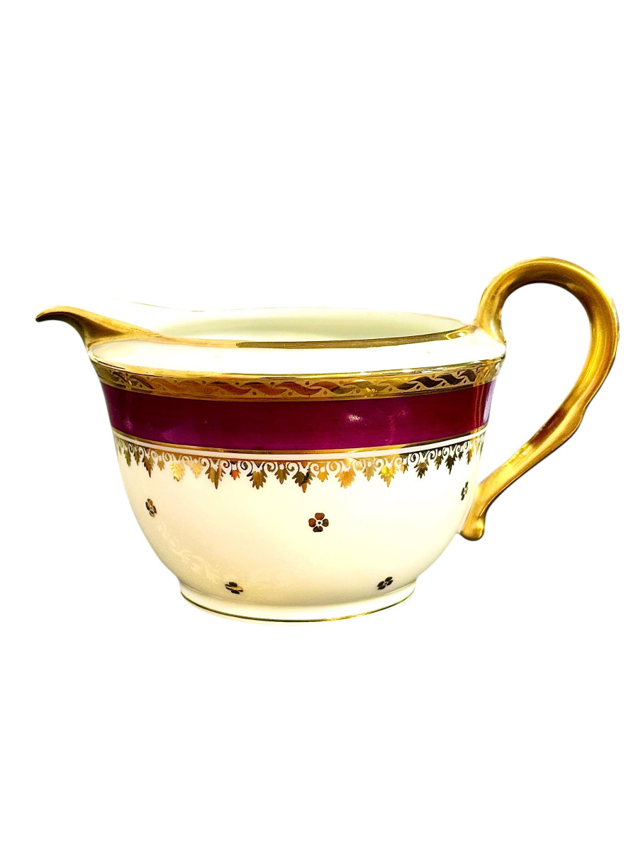 Limoges Unique Porcelain Tea Service, Burgundy & Gilt, 20th Century-photo-7