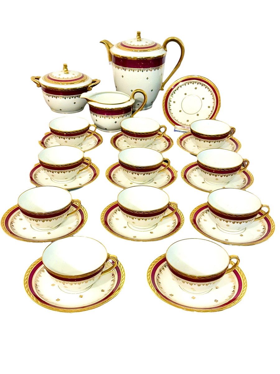 Limoges Unique Porcelain Tea Service, Burgundy & Gilt, 20th Century-photo-8