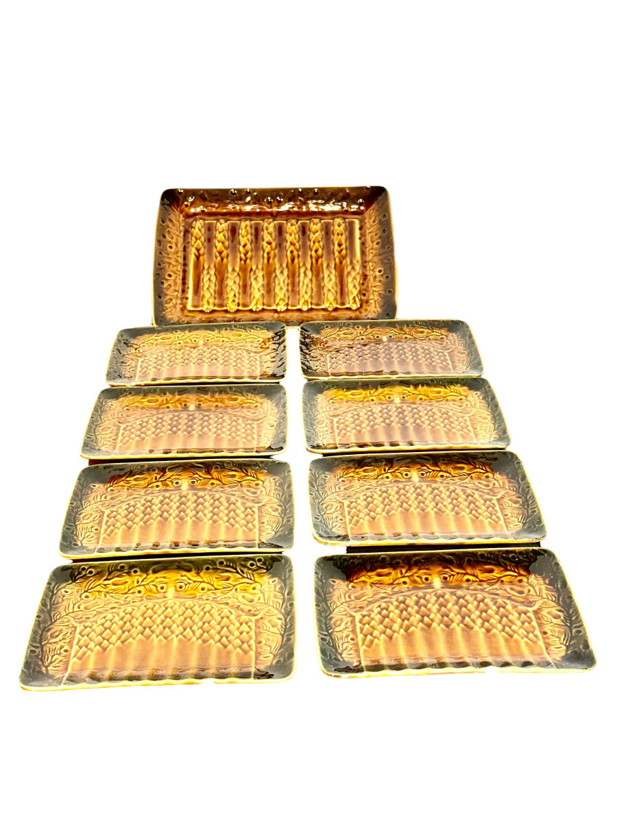 20th Century Sarreguemines Majolica Asparagus Service Set-photo-3