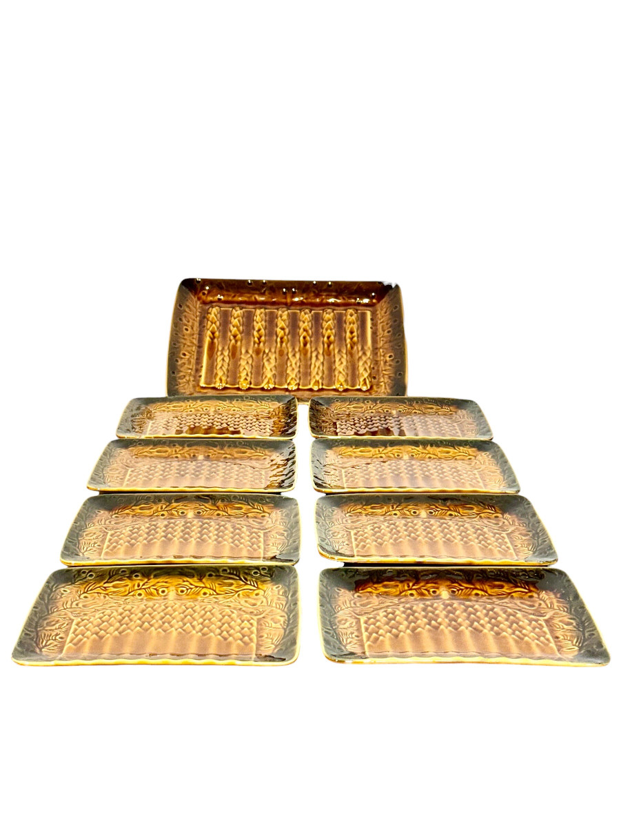 20th Century Sarreguemines Majolica Asparagus Service Set-photo-8