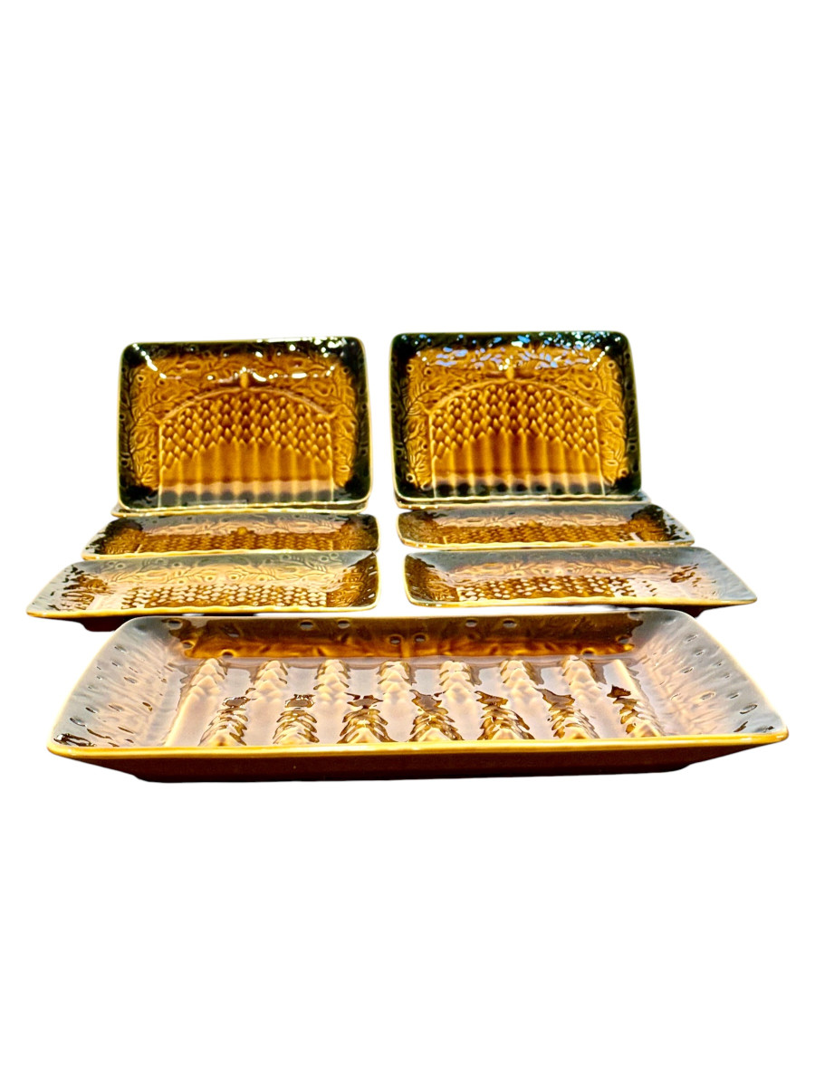 20th Century Sarreguemines Majolica Asparagus Service Set