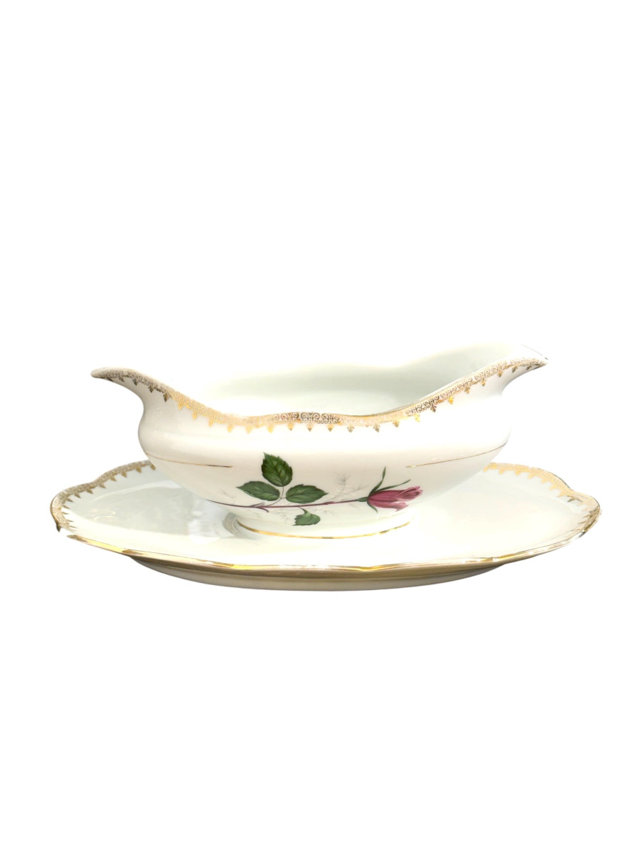 Service de table en porcelaine française à motif de rose, 45 pièces-photo-4