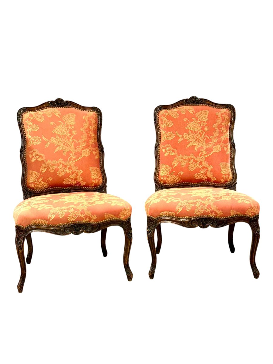 Paire de chaises d'appoint en noyer sculpté de style Louis XV, France, vers 1880-photo-4