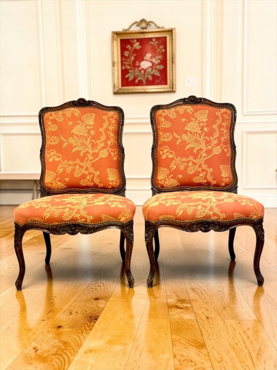 Paire de chaises d'appoint en noyer sculpté de style Louis XV, France, vers 1880-photo-8
