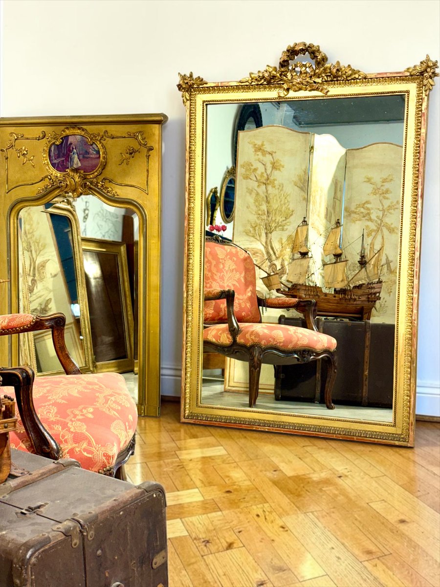 Grand Miroir Trumeau en Bois Doré de Style Louis XVI, vers 1890-photo-2