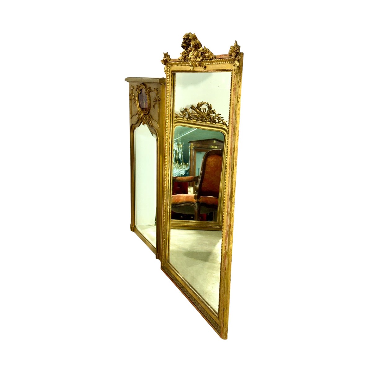 Grand Miroir Trumeau en Bois Doré de Style Louis XVI, vers 1890-photo-4