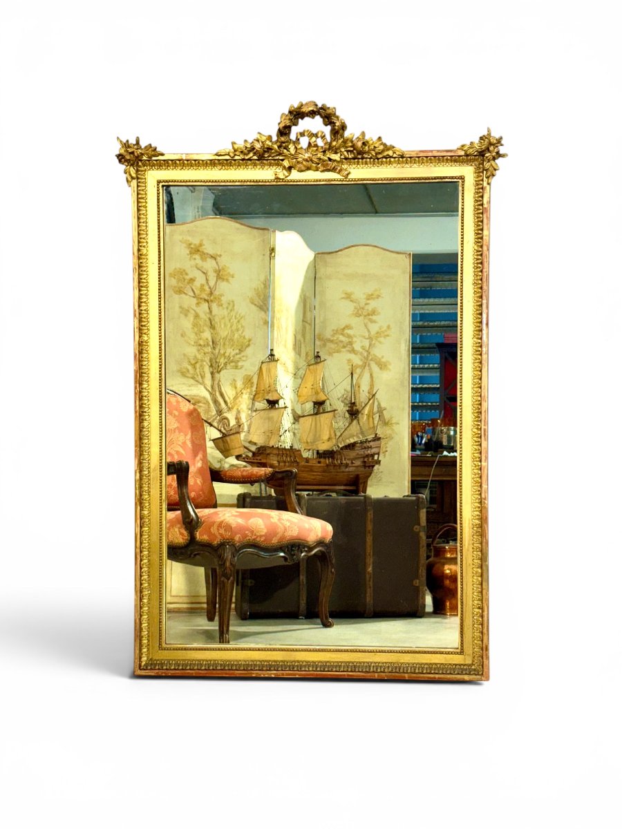 Grand Miroir Trumeau en Bois Doré de Style Louis XVI, vers 1890