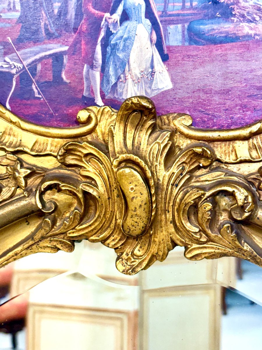 Miroir trumeau biseauté en bois doré de style Louis XV français, vers 1900-photo-2