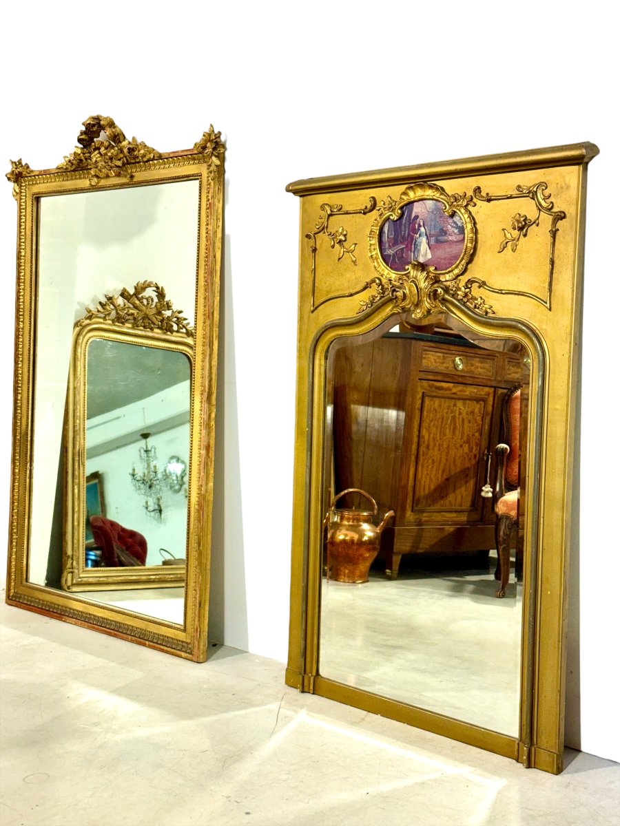 Miroir trumeau biseauté en bois doré de style Louis XV français, vers 1900-photo-1