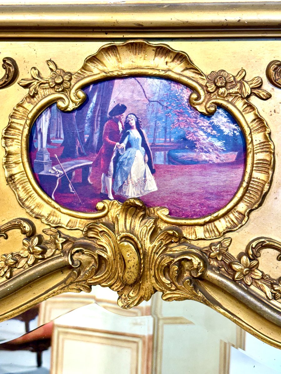 Miroir trumeau biseauté en bois doré de style Louis XV français, vers 1900-photo-3