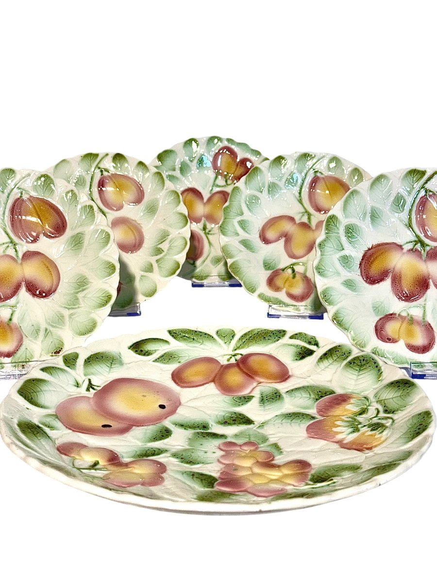 Antique Saint-clément Majolica Fruit Dessert Service-photo-2