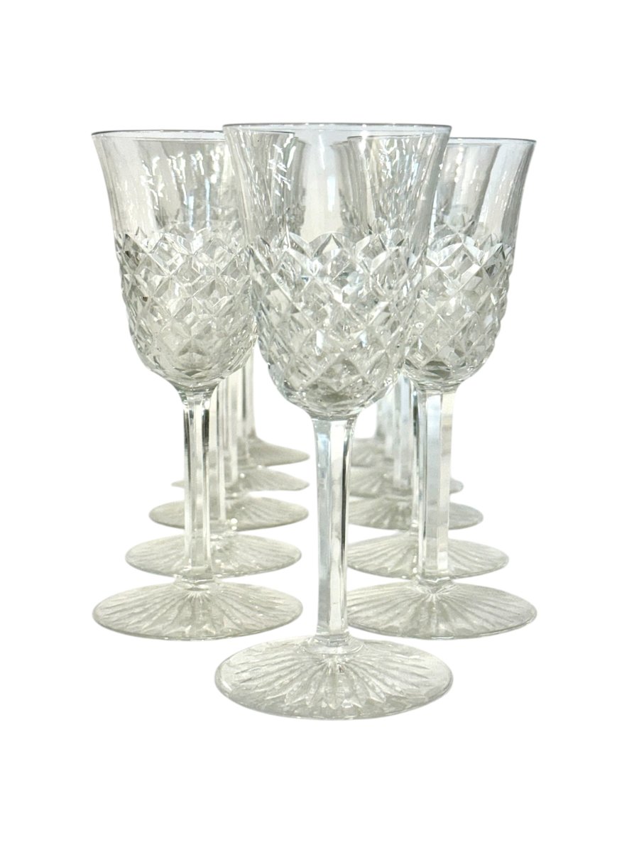  Set de 11 verres à vin en cristal Baccarat Modèle Burgos, vers 1940-photo-5
