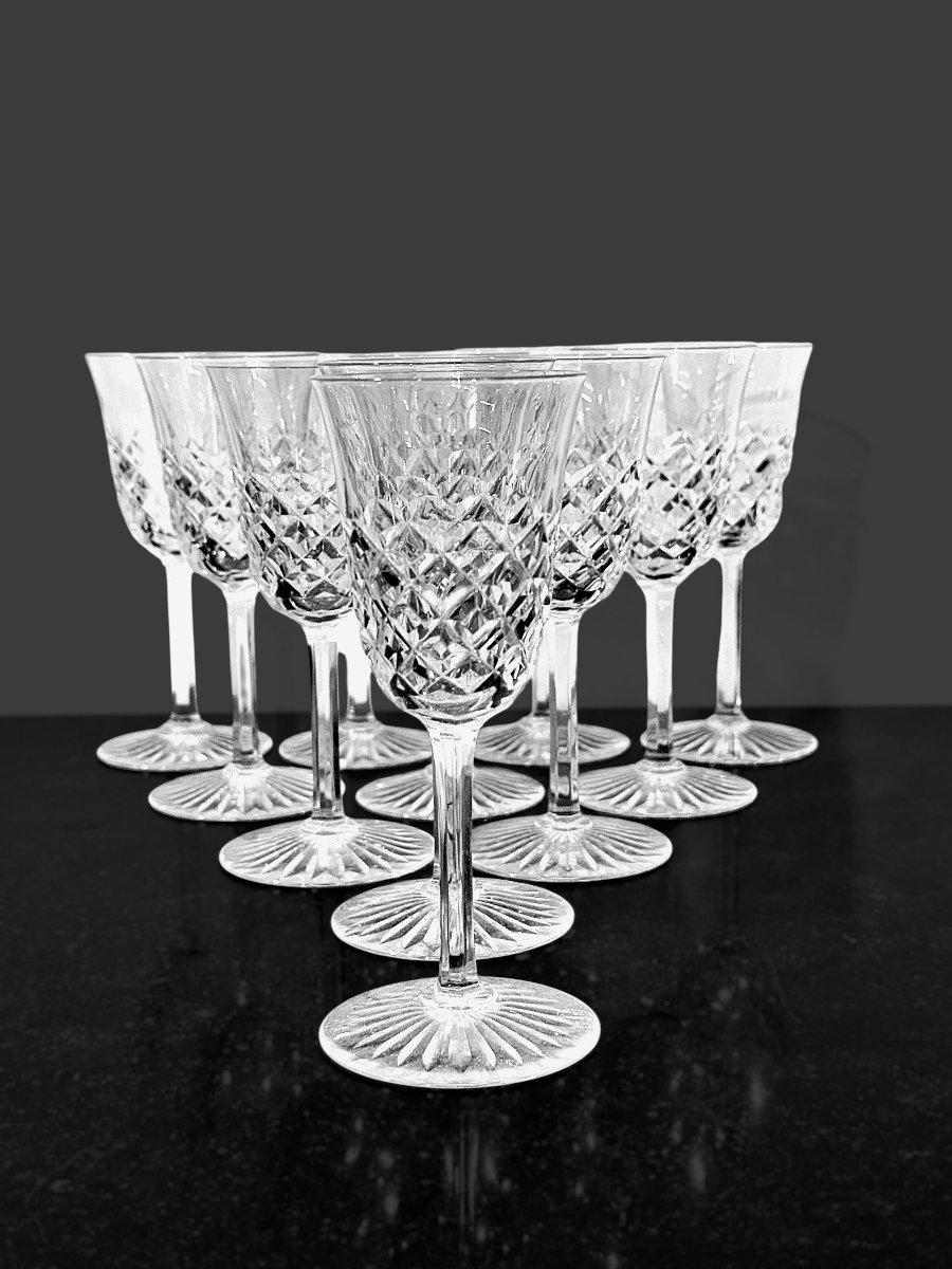  Set de 11 verres à vin en cristal Baccarat Modèle Burgos, vers 1940-photo-8