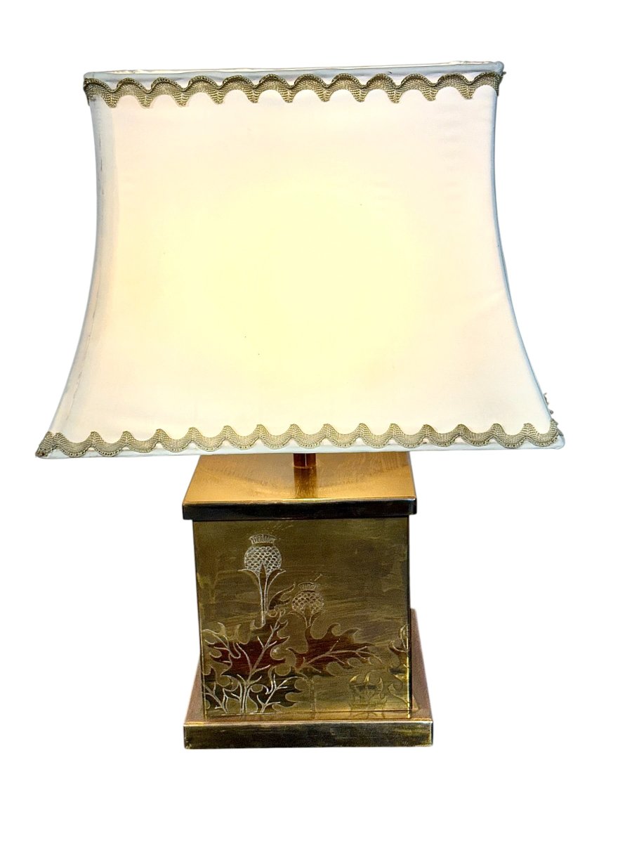Gilt Brass Table Lamp With Finely Engraved Thistle Motif