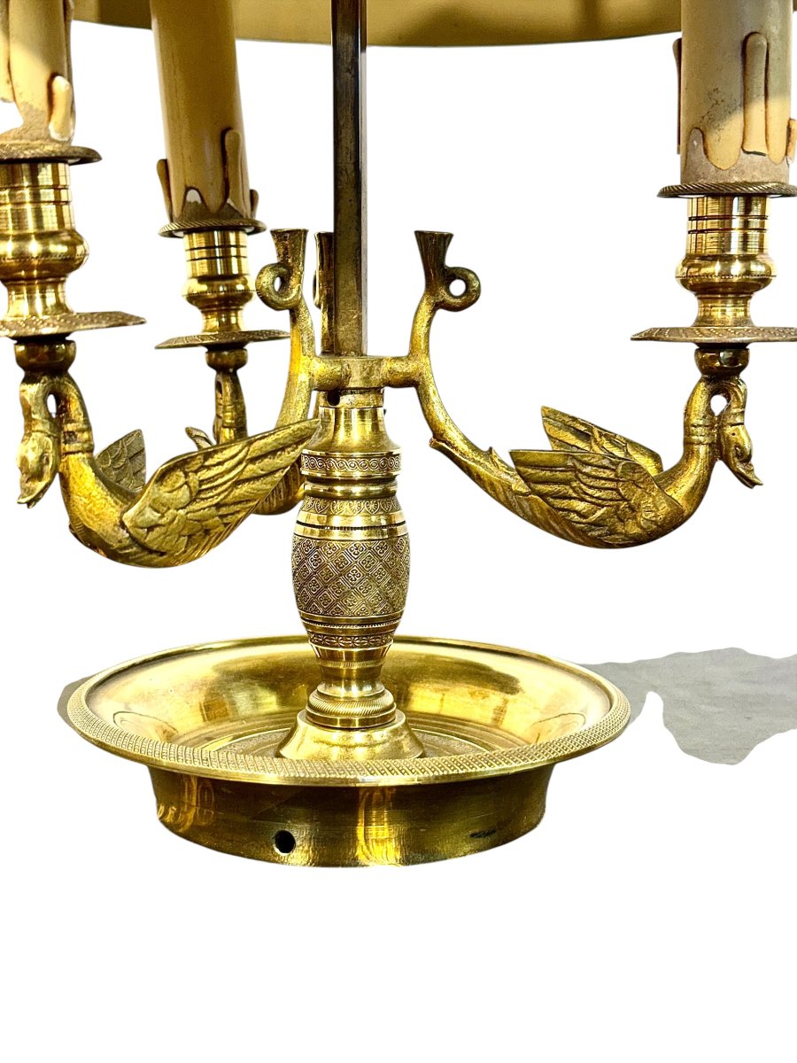 Lampe "Bouillotte" en Bronze de Style Empire à Motifs Cygnes, France 20ème Siècle-photo-2