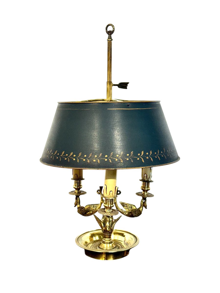 Lampe "Bouillotte" en Bronze de Style Empire à Motifs Cygnes, France 20ème Siècle-photo-3