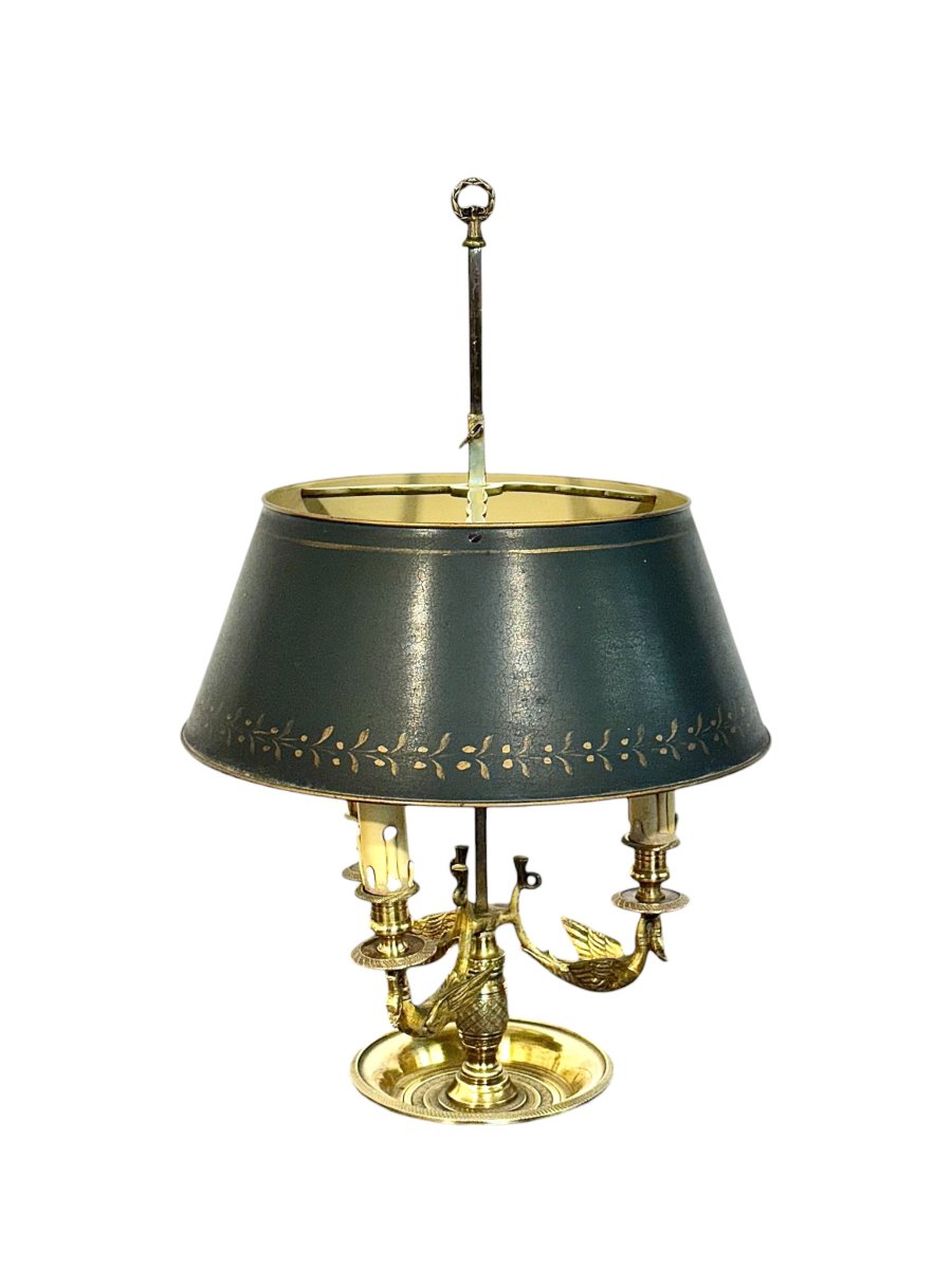 Lampe "Bouillotte" en Bronze de Style Empire à Motifs Cygnes, France 20ème Siècle-photo-1