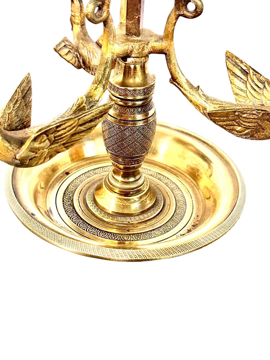 Lampe "Bouillotte" en Bronze de Style Empire à Motifs Cygnes, France 20ème Siècle-photo-2