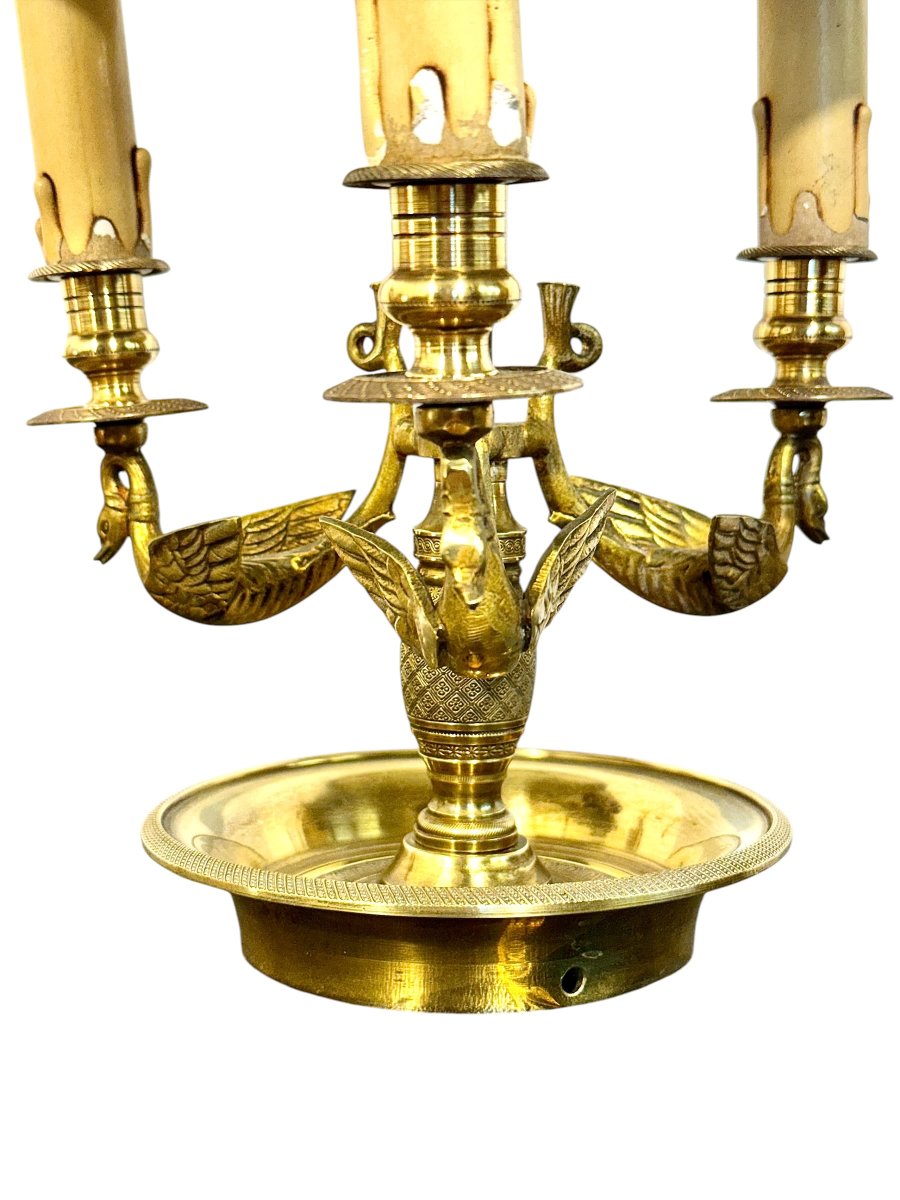 Lampe "Bouillotte" en Bronze de Style Empire à Motifs Cygnes, France 20ème Siècle-photo-6