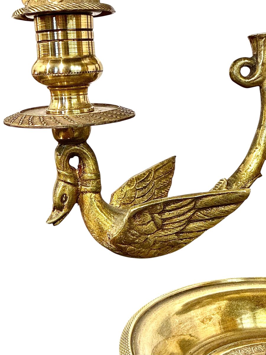 Lampe "Bouillotte" en Bronze de Style Empire à Motifs Cygnes, France 20ème Siècle-photo-7