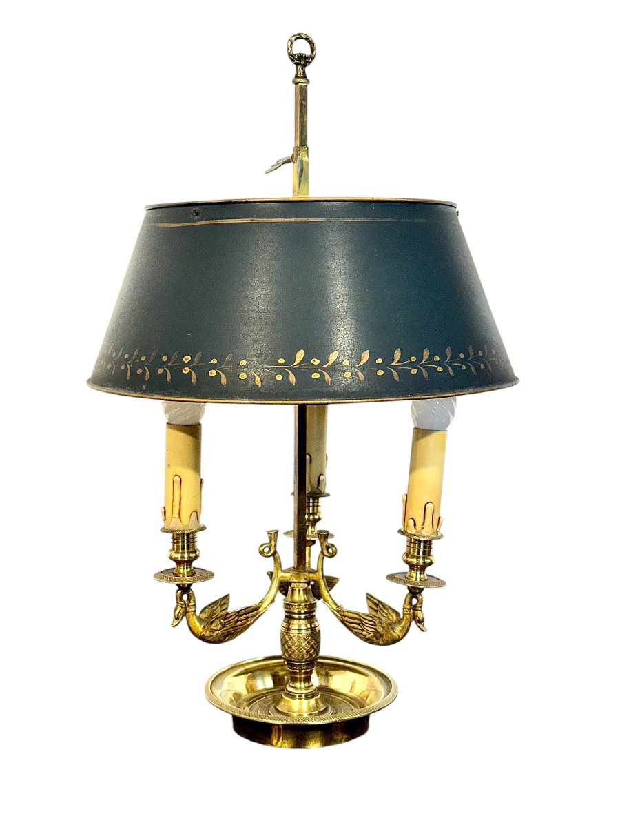Lampe "Bouillotte" en Bronze de Style Empire à Motifs Cygnes, France 20ème Siècle