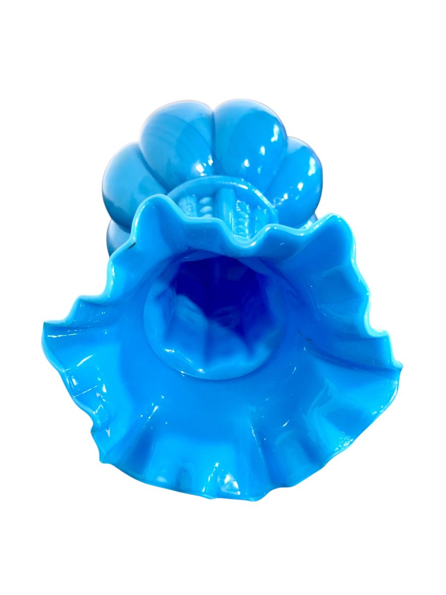 Vase en  opaline bleue, d'époque Napoléon III, France XIXè siècle-photo-4