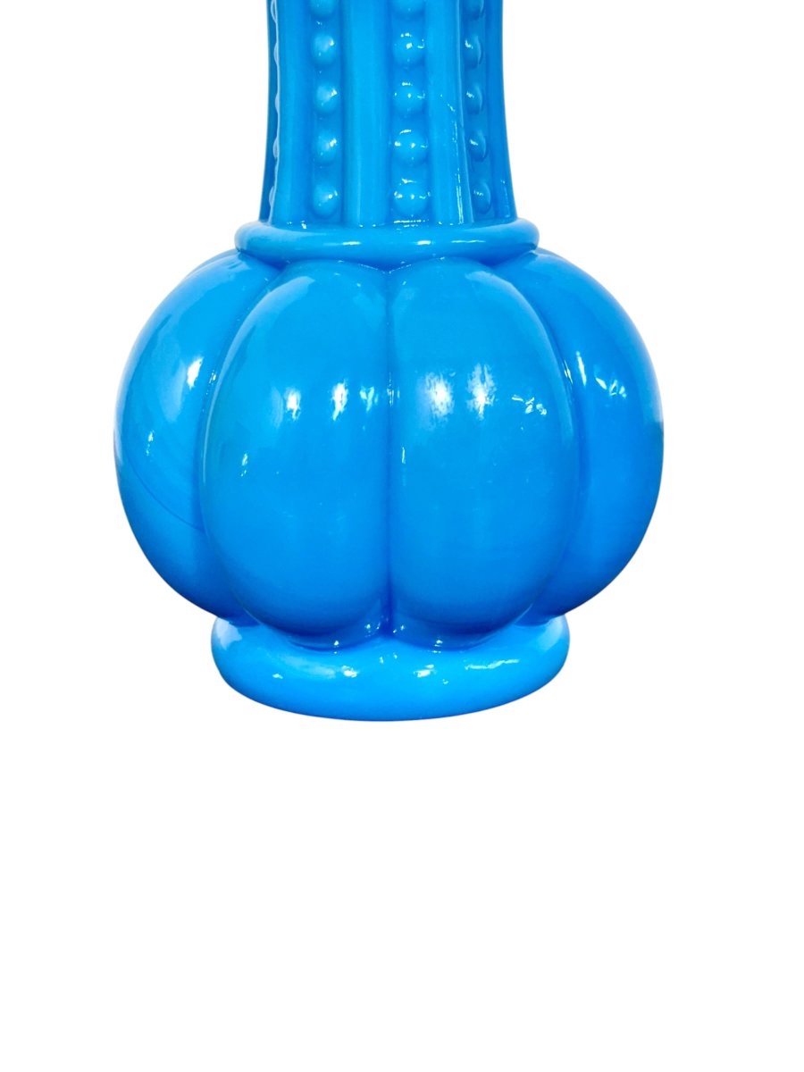 Vase en  opaline bleue, d'époque Napoléon III, France XIXè siècle-photo-1