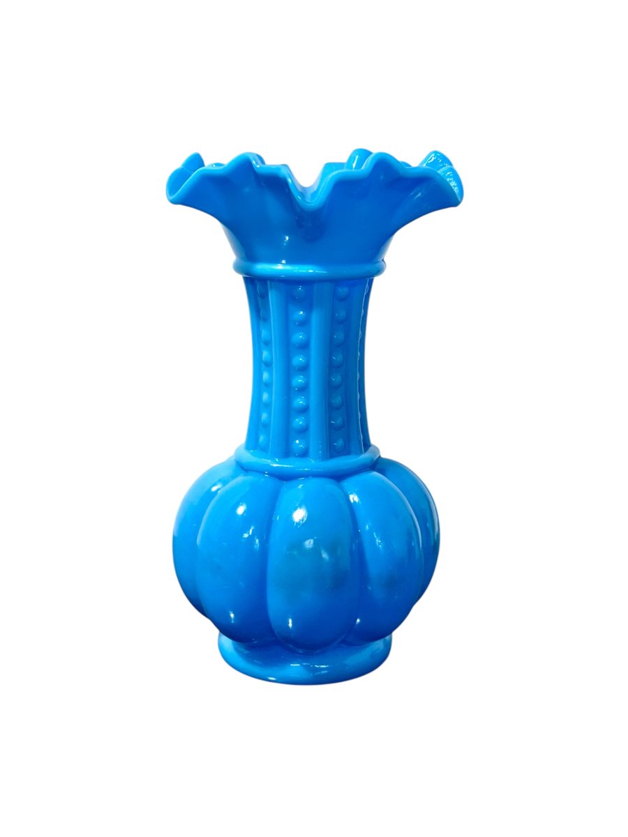 Vase en  opaline bleue, d'époque Napoléon III, France XIXè siècle-photo-8
