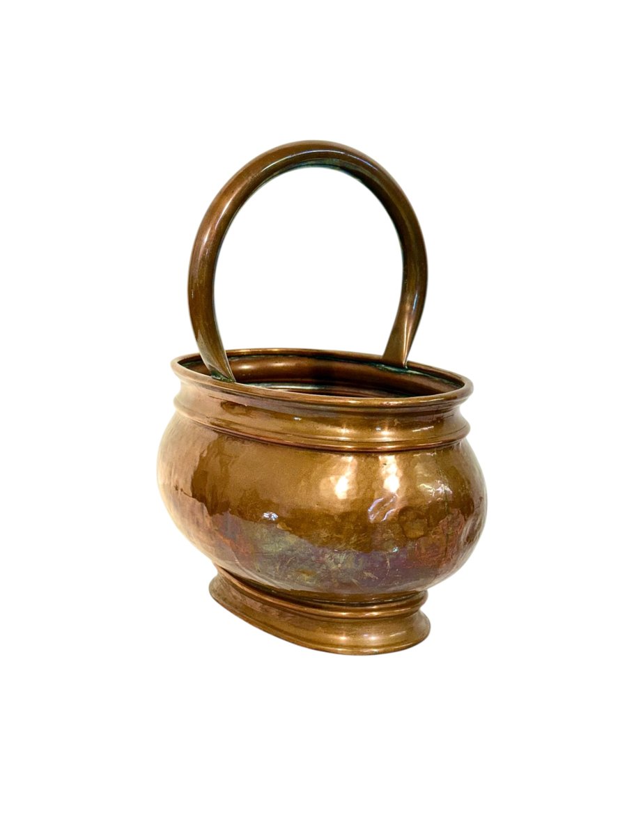 19th Century French Hand-hammered Copper Harvest Basket-photo-3