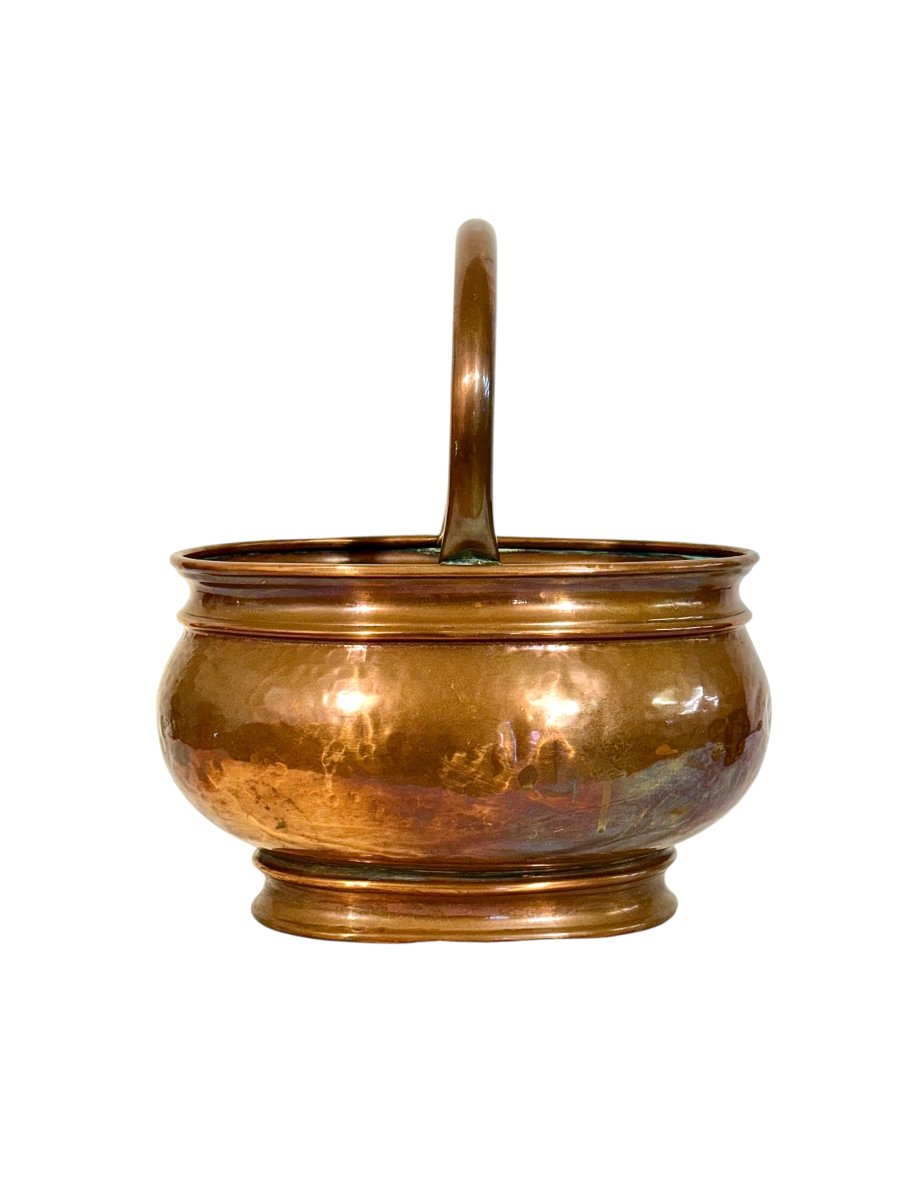 19th Century French Hand-hammered Copper Harvest Basket