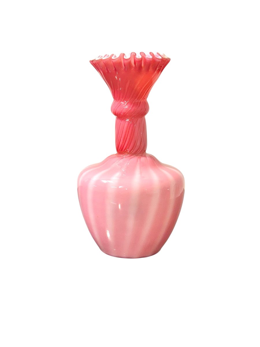 Pink Hand-blown Opaline Glass Bud Vase, France Circa 1860-photo-3